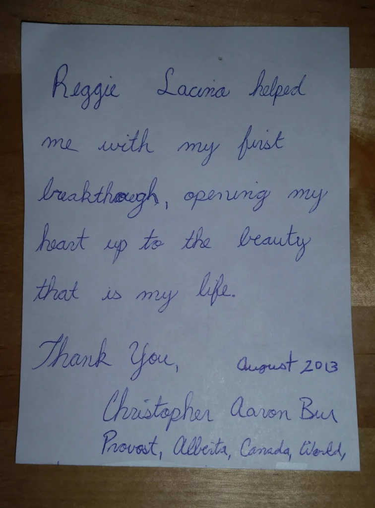 Handwritten note expressing gratitude and breakthrough.